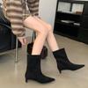 High Quality Pointed Toe Vintage Ankle Boots Sexy Thin Low Heel Women Warm Knight Slip On Party Shoes