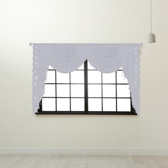 Black Beaded Lace Waterfall Valance Lightweight Breathable Easy Installation Luxurious Small Window Semi Sheer Swag Waterfall Valance