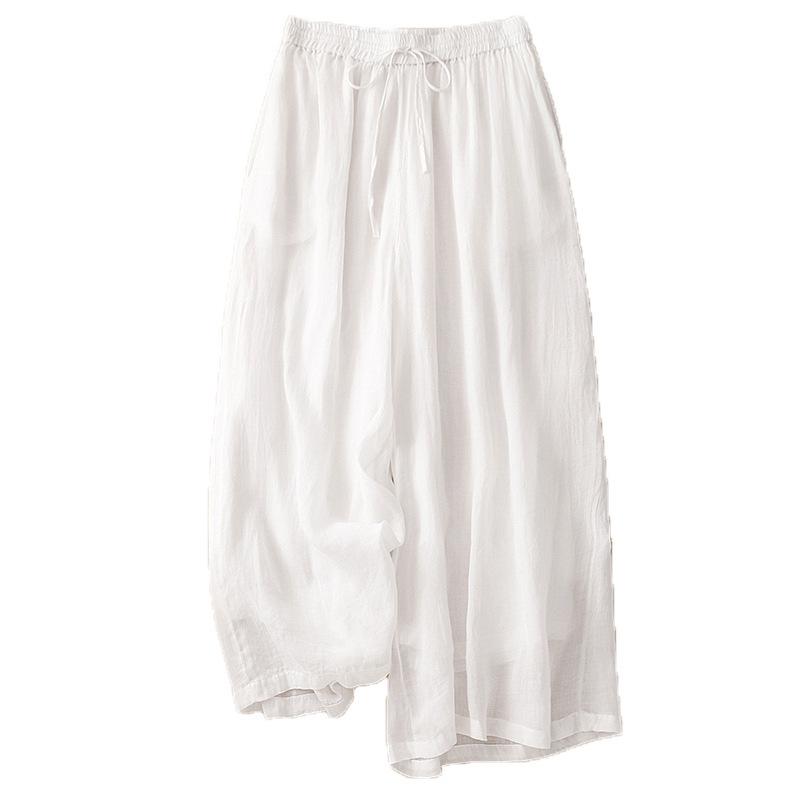 Женские повседневные брюки с широкими штанинами и эластичной талией - Хлопок Лен Двухслойные