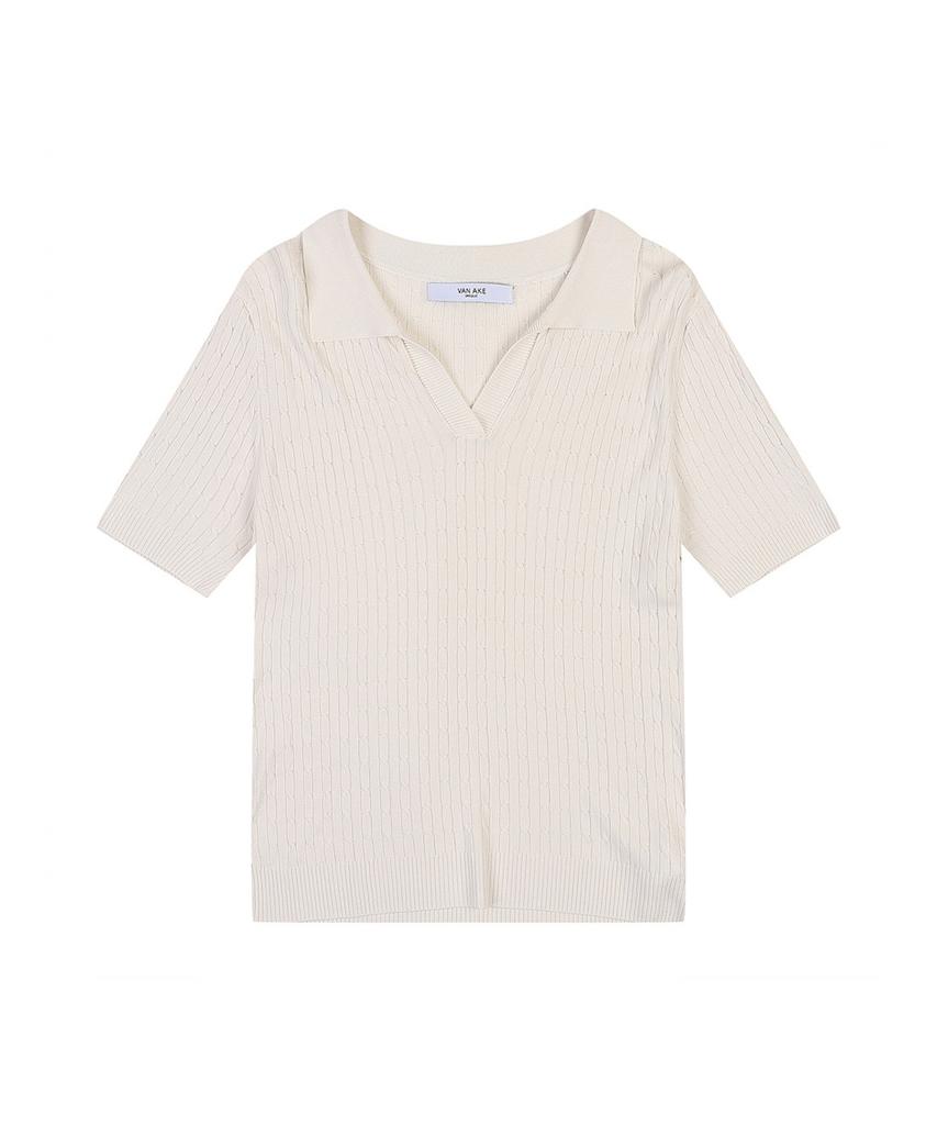 VANAKE Slit Collar Neck Short Sleeve Knit_Vb38Ktug06Z