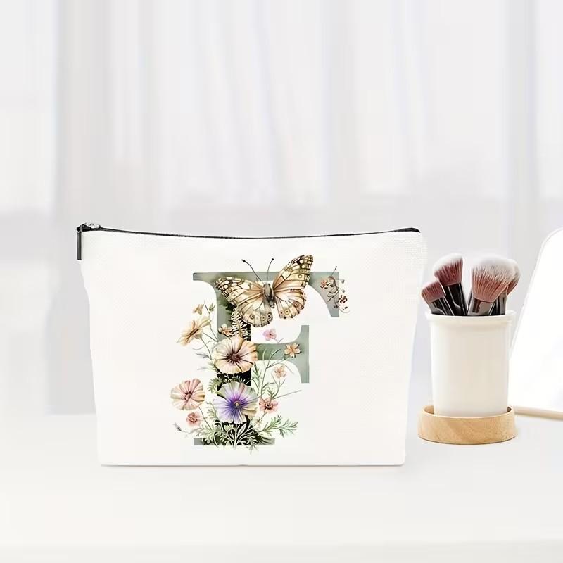 Letter Floral Pattern Zipper Cosmetic Bag Portable Travel Makeup Pouch Multifunctional Toiletry Wash Storage Bag for Women Daily Vacation Organizer