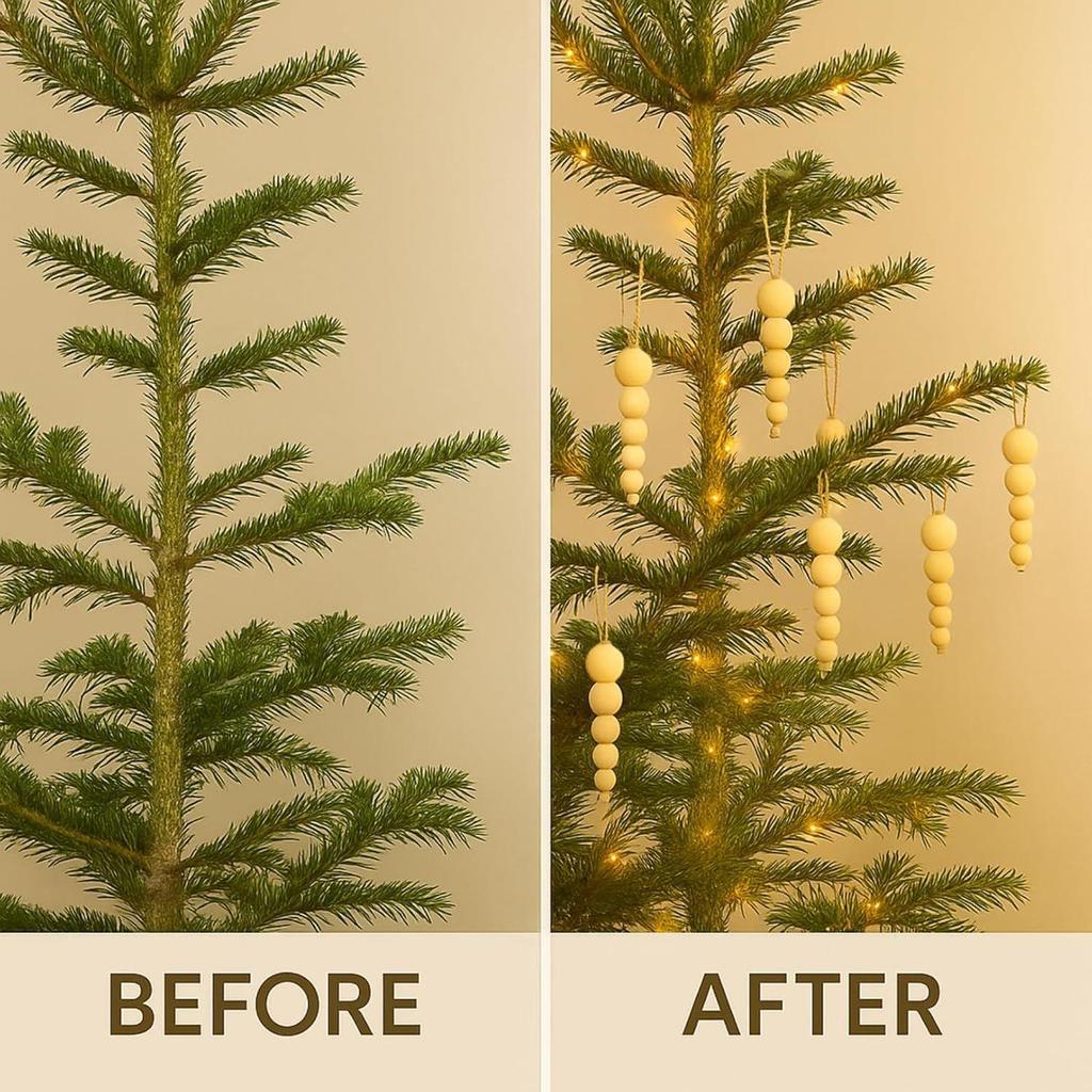 Pack of 5 Wood Bead Christmas Ornament for Decoration Natural Modern Minimalist Xmas Hanging Home Decor Bohemian Holiday Decorations