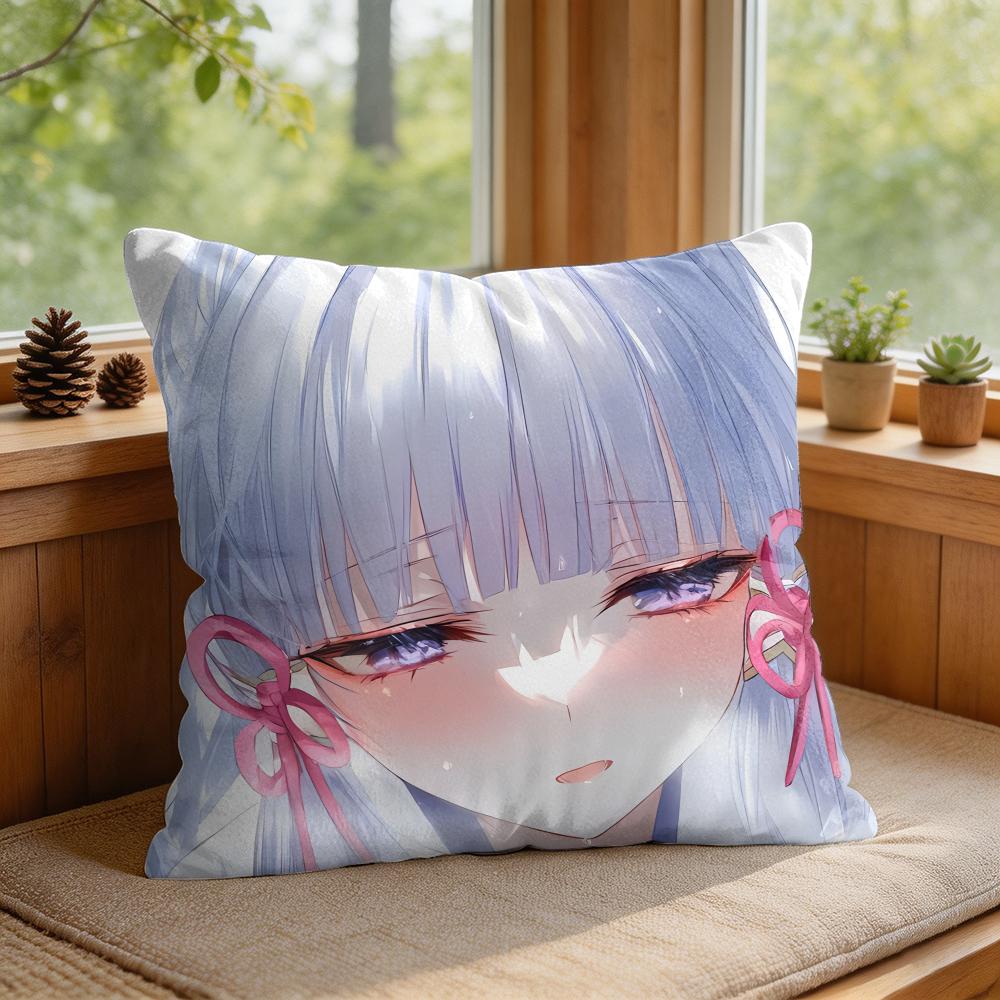 Kamizato Ayaka Genshin Impact Cushion Cover Square Short Plush Pillow Case Living Room Sofa Home Decor Funda X