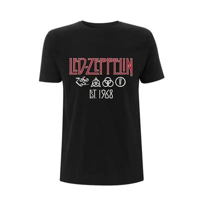 2026 Led Zeppelin - Symbols Est 68 Черная Футболка Рок-группа Графическая Футболка Летняя Хлопковая Унисекс Рубашка Одежда Футболка Y2K