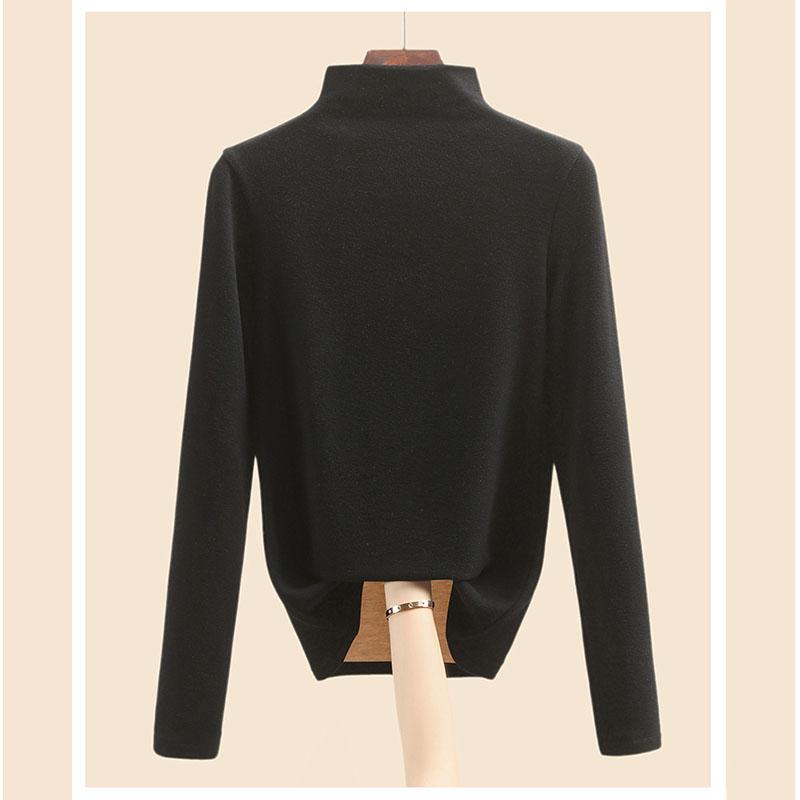 Осенне-зимняя женская нижняя рубашка, кашемировый дралон, шелковый шелковый топ с полувысоким воротником и внутренней подкладкой для волос, теплые топы