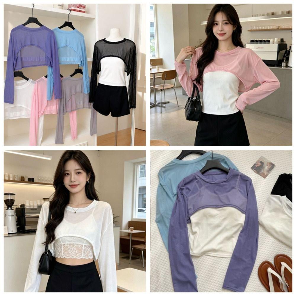 Casual Sun Protection Cover Up Mesh Arm Sleeve Cover Lightweight Chiffon Layering Top Outdoor