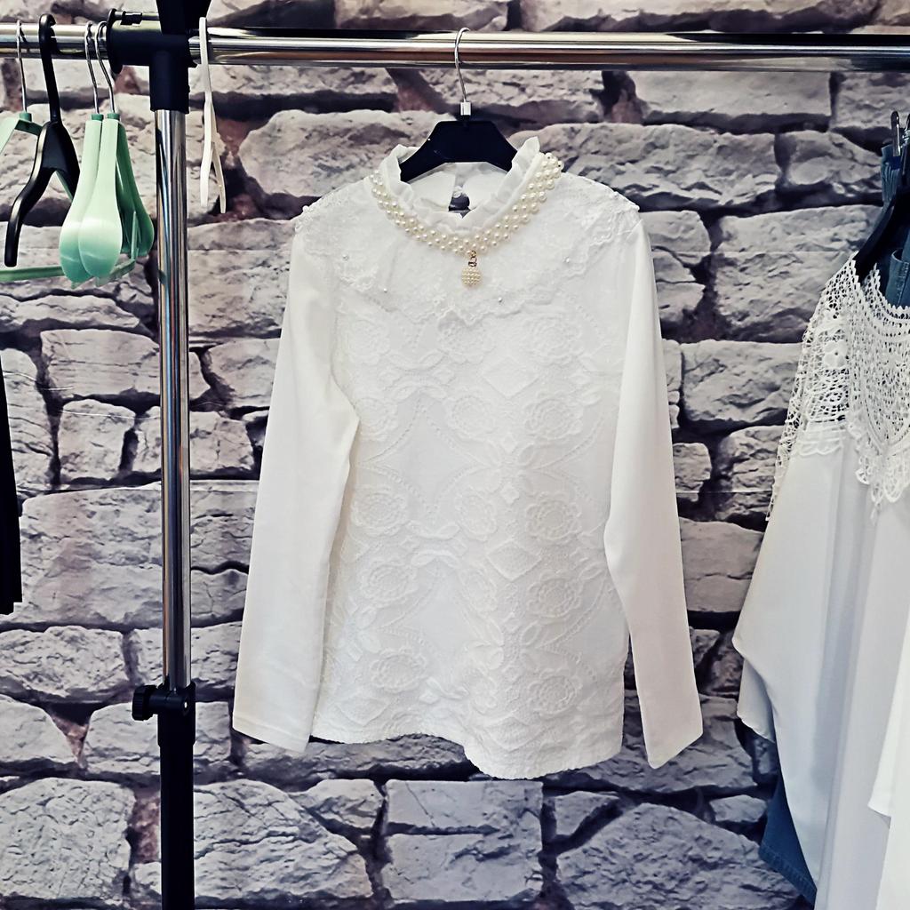 Весенне-осенне-зимняя блузка для девочек, рубашки для маленьких школьников, топы для девочек, хлопковая кружевная детская рубашка с длинными рукавами, детская одежда