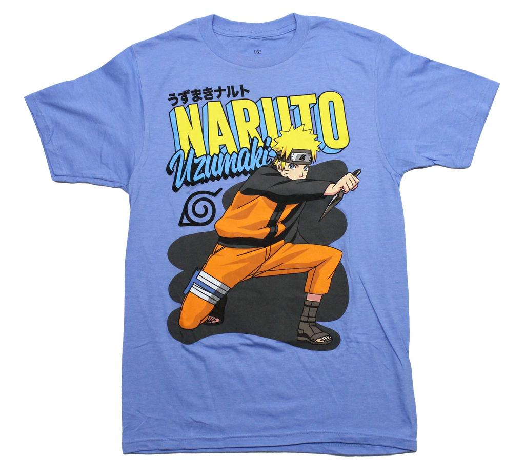Naruto Shippuden New Adult T-Shirt - Uzumaki Crouching Holding Knife