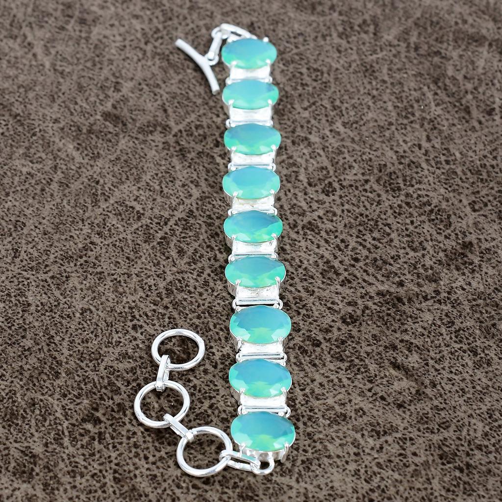 Fire Opal Gemstone Handmade 925 Sterling Silver Bracelet 7-8" KKG-145