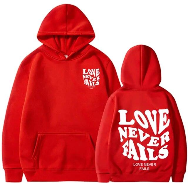 2023 Love Never Fails Print Letter Hoodies Women Sweatshirt Khaki Autumn Vintage Oversized Harajuku Loose Tops Casual Pullovers Unisex