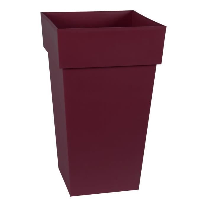 EDA Pot De Fleur Carré Haut TOSCANE - Volume 62 L - 39 X 39 X H.65 Cm - Rouge Bourgogne