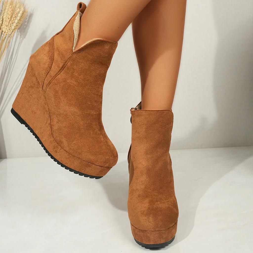 Осенне-зимняя женская обувь, женские сноубутсы на танкетке, модные однотонные ботинки