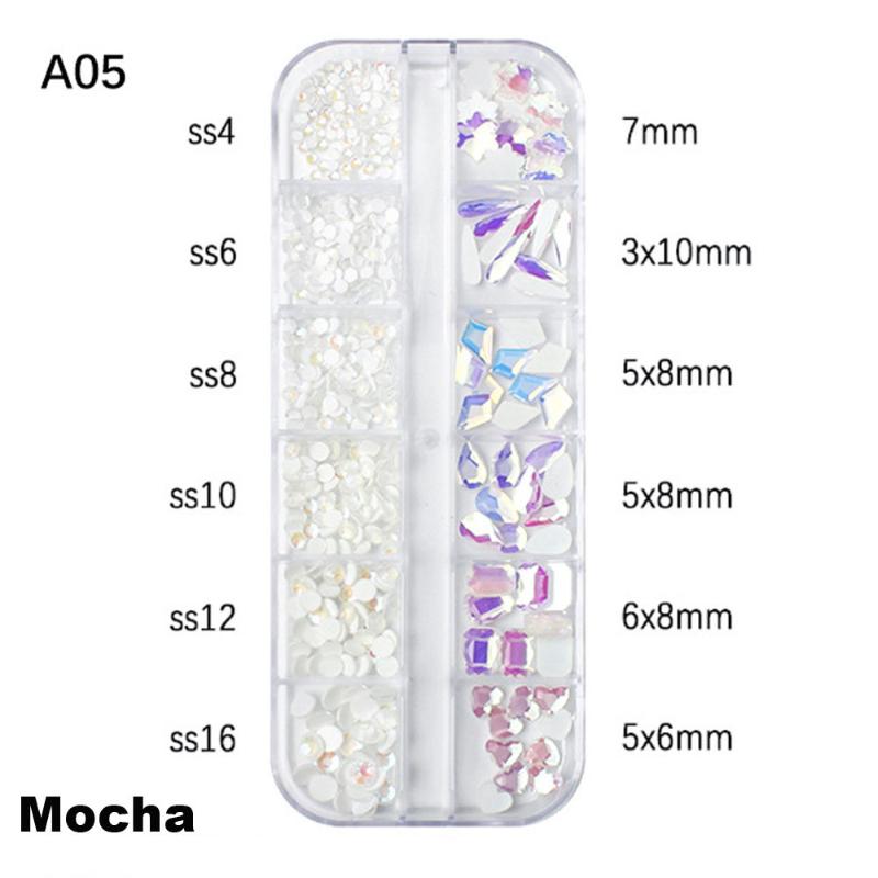 3D Nail Art 12-Grid Super-Shiny Flatback Decorative Nail Art Adhesive Multiple Shapes Diy Nail Designs