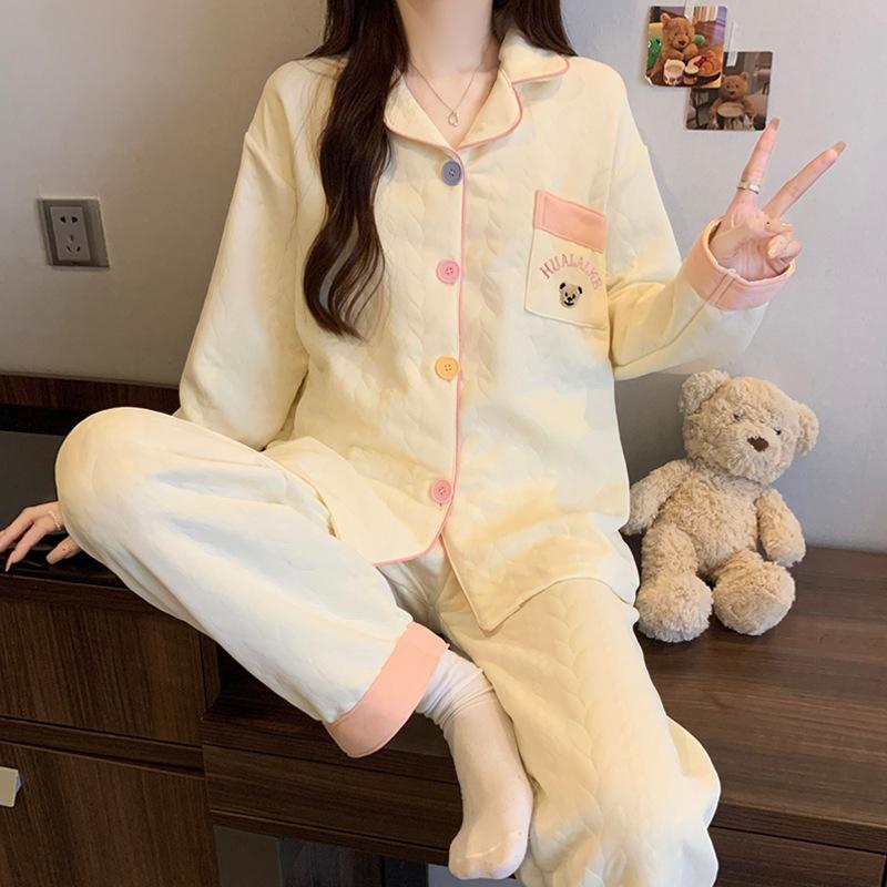 Cute cat pajamas autumn and winter women's warm air cotton thickened sandwich cardigan new girly loungewear