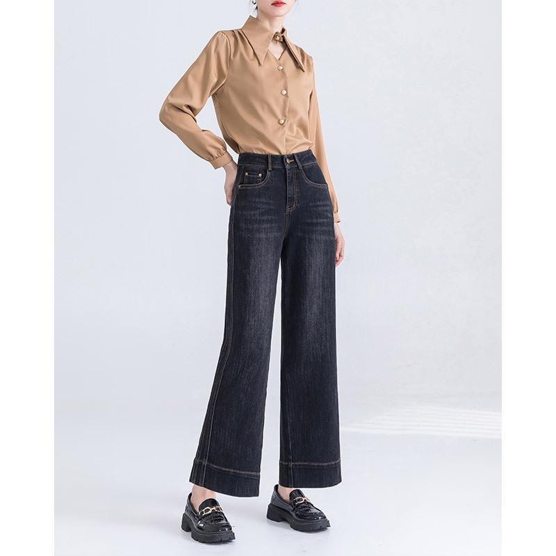 Модные девятиточечные джинсы для женщин Весенний новый стиль Маленькая высокая посадка Свободные Прямые брюки Слим