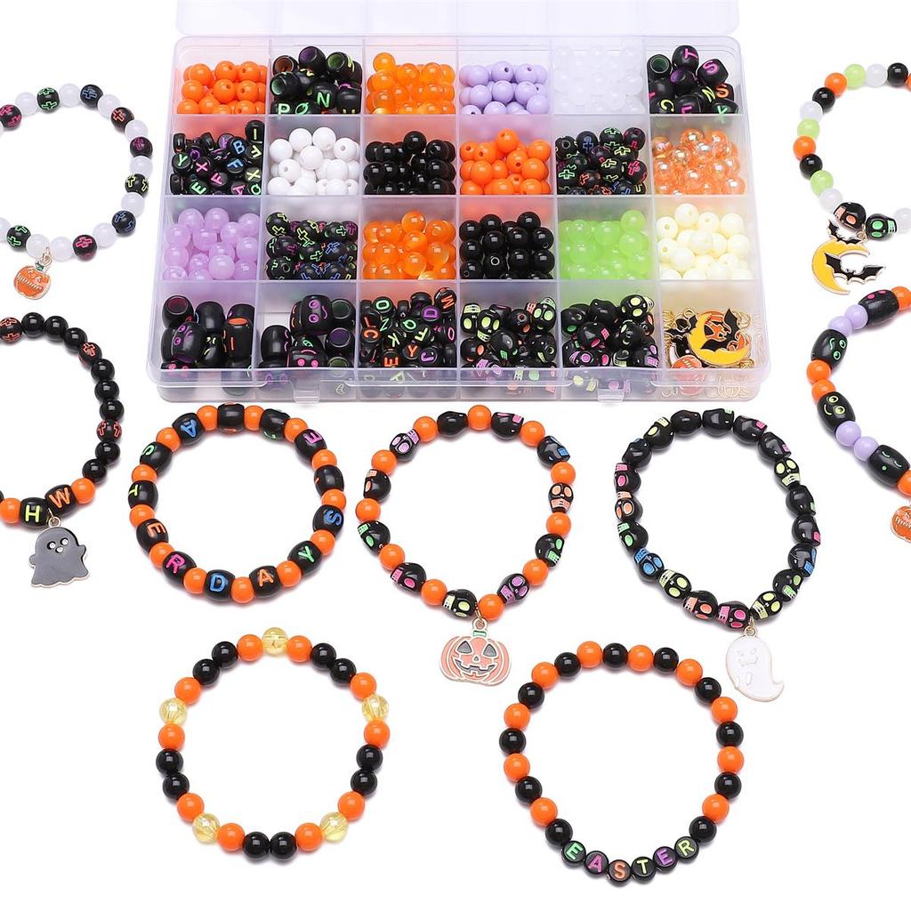 520pcs/box Acrylic Beads Halloween Alloy Pendants Accessory Set for DIY Necklace Bracelet Jewelery Making