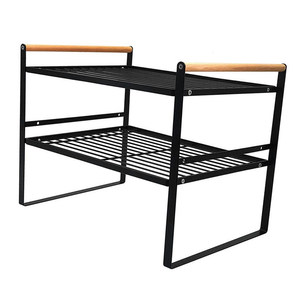 Двухъярусная кухонная полка для хранения, 2 уровня, нескользящая многофункциональная кухонная полка-органайзер, черная