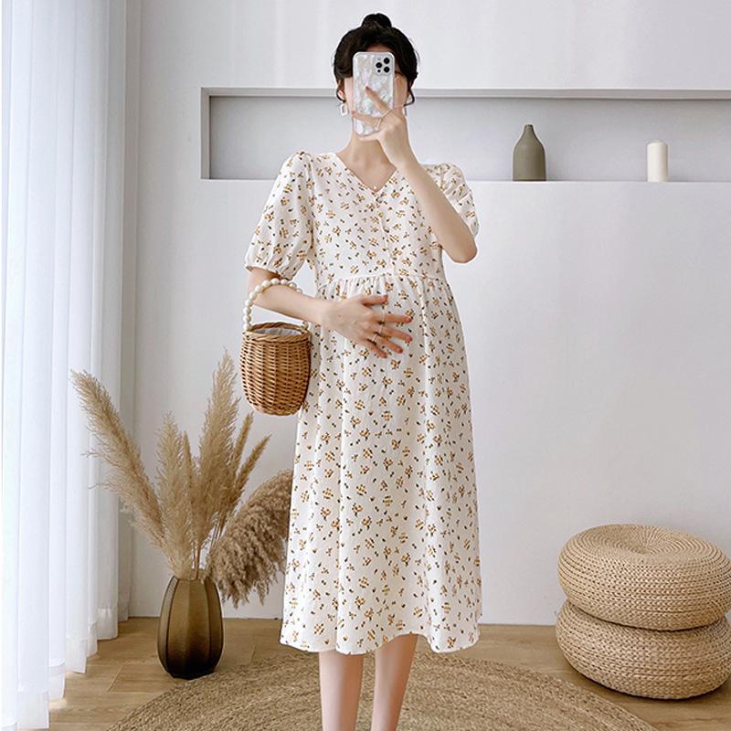 Spring/Summer Floral Maternity & Nursing Dress – Chic Mid-Length Design