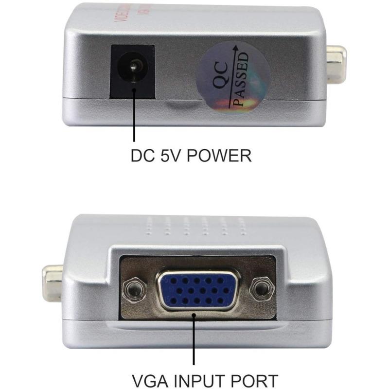 VGA to RCA Adapter Composite VGA Input to AV / S-Video / VGA Output Converter for PC Laptop DVD DVR VCR HDTV Monitor Projector