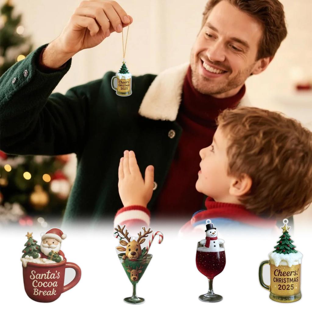 2D Flat Acrylic Christmas Beverage Cup Ornaments Interesting Christmas Pendants