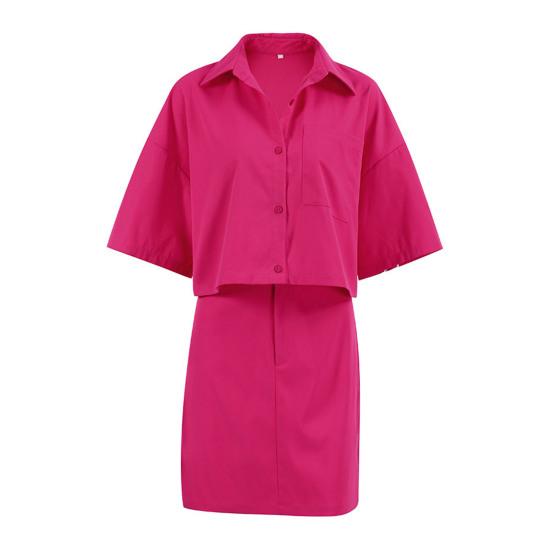 2 шт./комплект женский рубашка юбка комплект с лацканами короткий рукав пуговицы планка рубашка с высокой талией короткая юбка комплект однотонный наряд