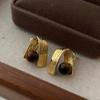 Tiger'S Eye Stone Stud Irregular Metal Texture Maillard Retro Versatile Atmosphere High Sense Women'S