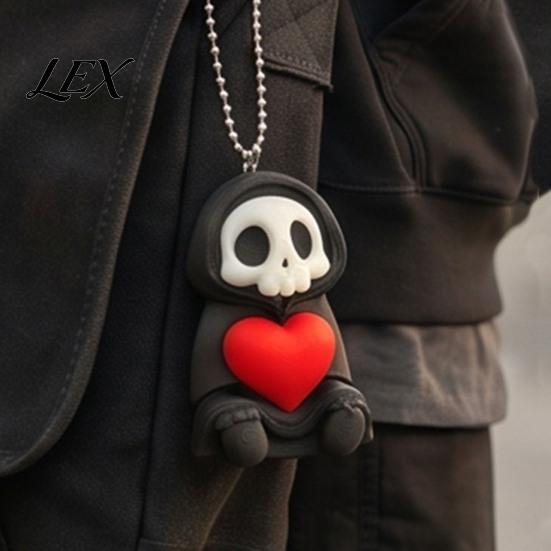 Skull Decoration with Ball Chain Holding Heart Grim Reaper Keychain Charm, 3D Printed Gothic Decor Pendant Chain, Backpacks Bags Purse Hanging