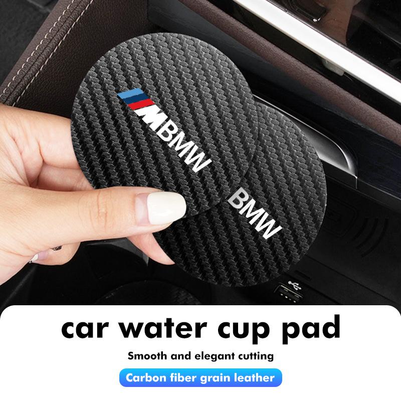 2pcs Car Carbon Fiber Water Cup Mats Coaster Non-Slip Pad For BMW M 1 3 4 5 6 7 Series X1 X3 X4 X5 G20 G38 F48 E36 E39 DN3