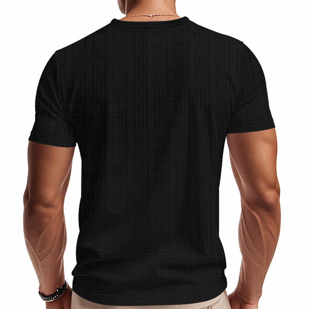 Мужская футболка-henley с коротким рукавом, нагрудным карманом, повседневная, из легкой текстурированной ткани, с вырезом