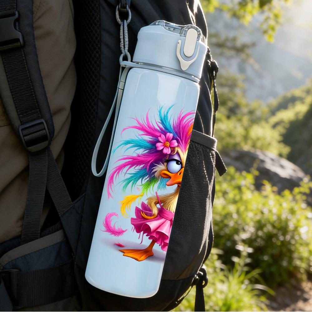 1PC Colorful Feather Carnival Bird Print 750ml Color Plastic Sports Water Bottle Leakproof Flip Straw Lid Suitable for Sports Office Home Use
