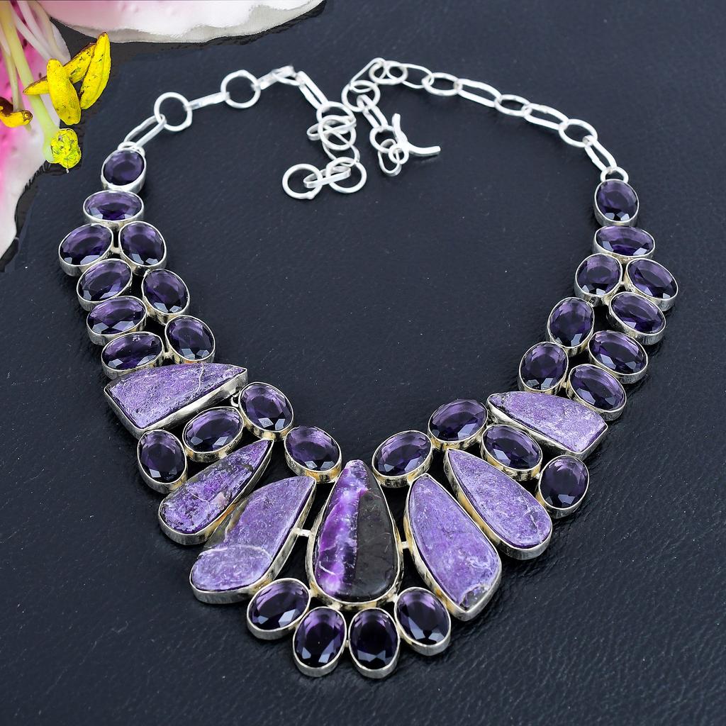 Purpurite, Amethyst Gemstone 925 Sterling Silver Jewelry Necklace 18" KG-1845