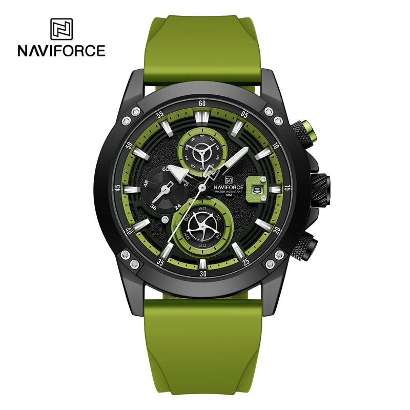 Naviforce Мужские часы с водонепроницаемым резиновым силиконовым ремешком, хронограф, наручные часы 8033