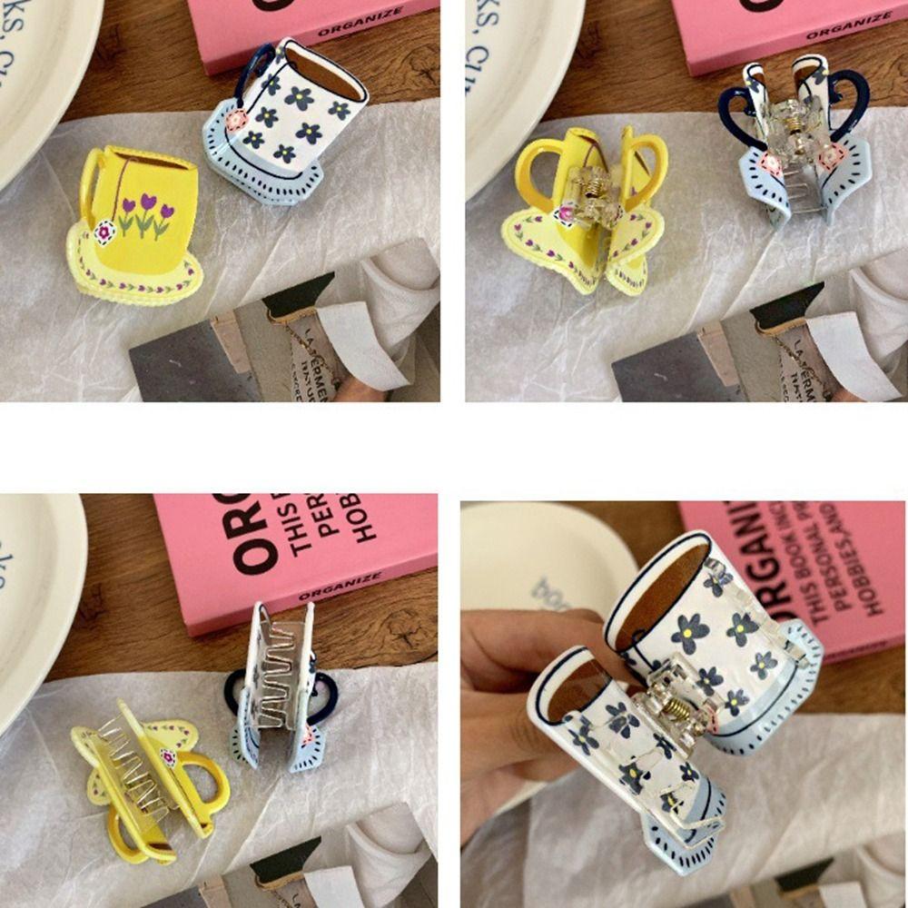 Cute Coffee Cup Hair Clip Flower Small Hair Claw Creative Acetate Hair Claw  Girl