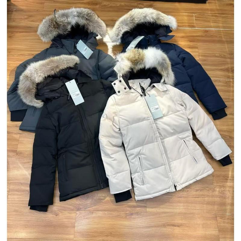 Womens Slim Fit Down Parka With Removable Hood Raccoon Fur Trim 76-80% White Duck Mid-Length Winter Coat
