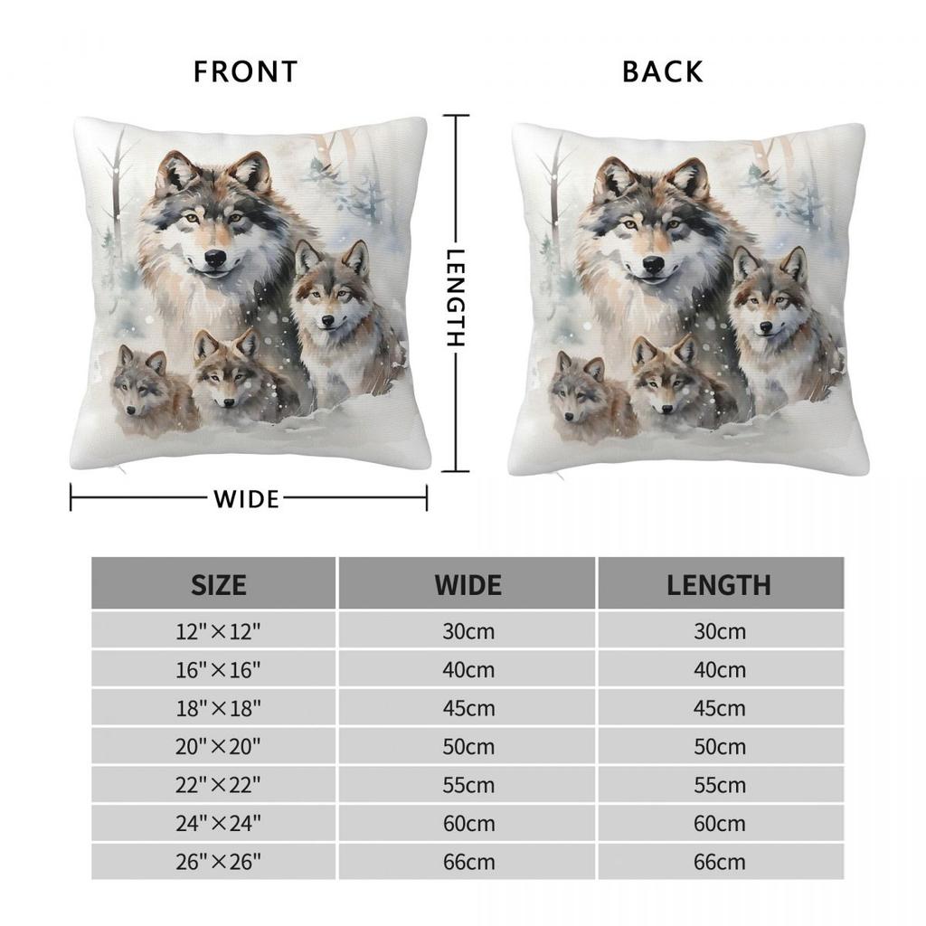 Wolf Family Winter Forest Square Pillowcase Polyester Linen Velvet Creative Zip Decor Home Cushion Cover