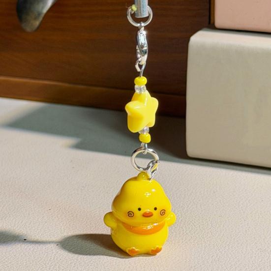 Keychain Pendant Resin Smooth Shiny Mini Size 3D Yellow Chicken Star Bead Design Keyring Bags Mobile Phone