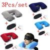 3Pcs/pack Soft U Shaped Air Inflatable Pillow Portable Flock (1 Pc Pillow+1 Pc Eye Cover+1Pc Earplug) Home Textile Pillows