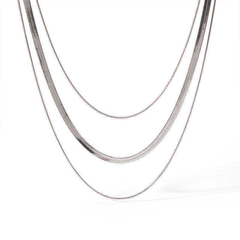 Minimalist Gold-Plated Triple-Layer Snake Bone Chain Necklace