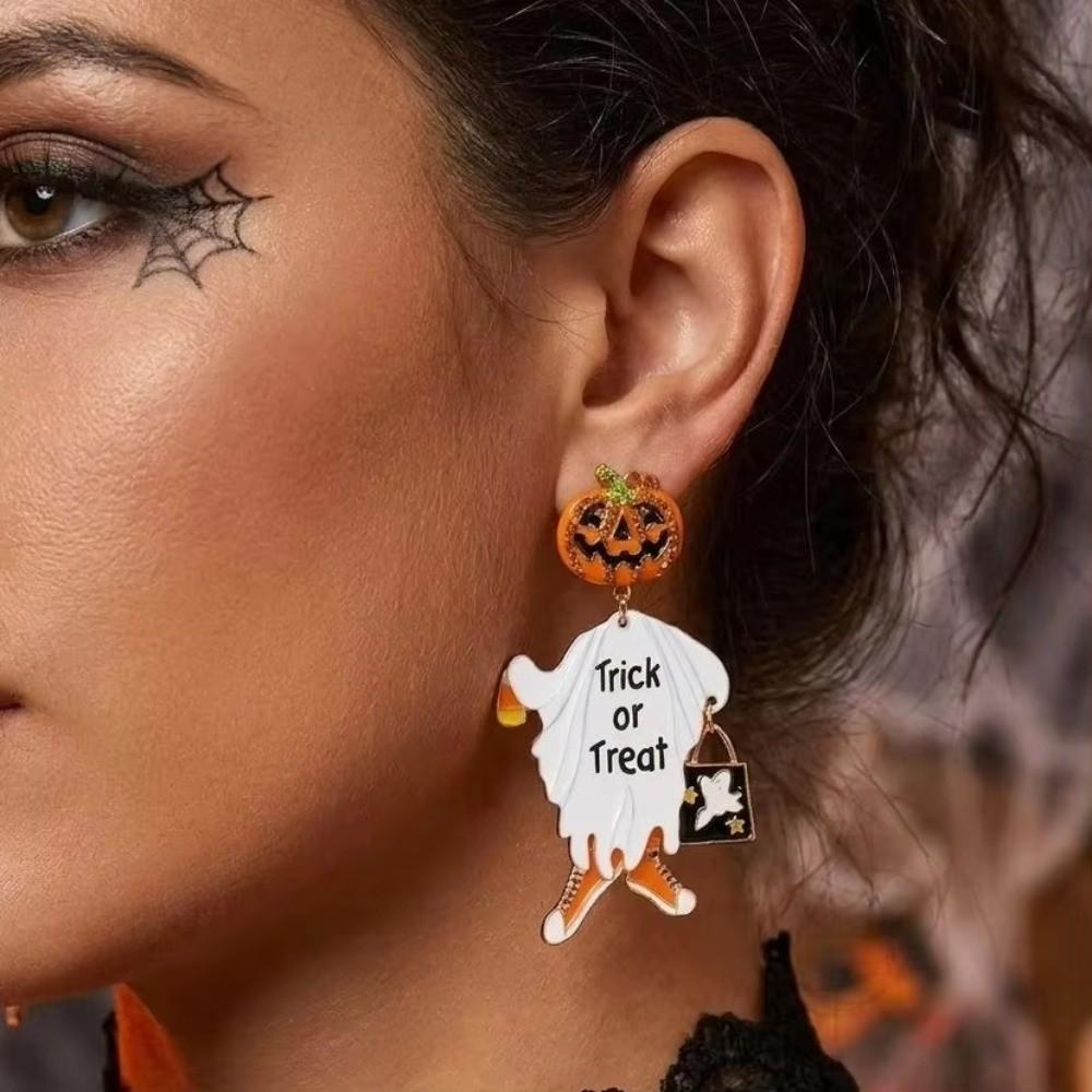 Dripping Oil Effect Drop Earrings Alloy Material Ghost Earrings Spider Earrings Halloween Party