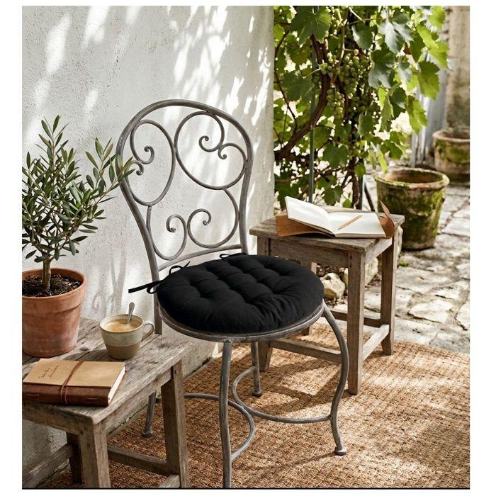 Galette de chaise ronde 38 cm Panama noir