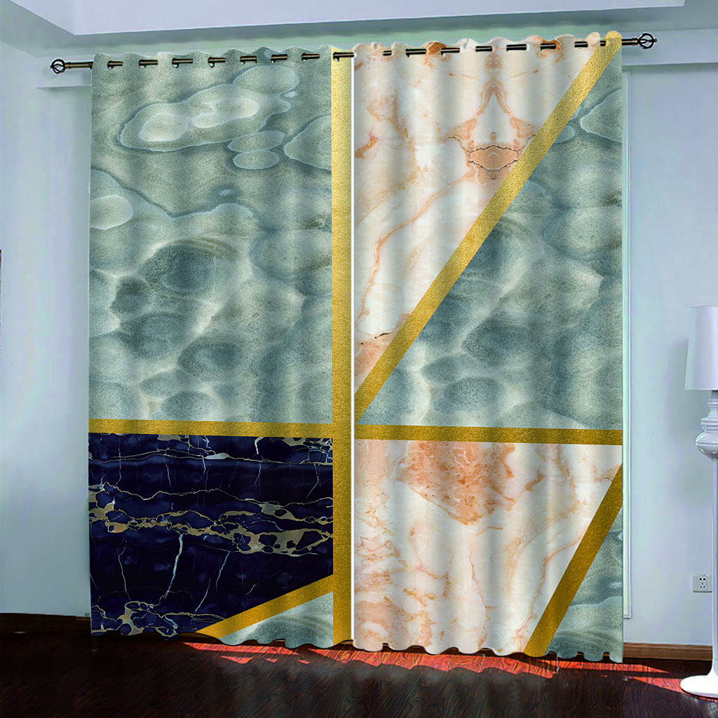 Шторы салон 2 штуки Геометрические мраморные узоры 3D принт узор Оконная штора для ребенка Детская комната Мальчик Спальня Гостиная Дом