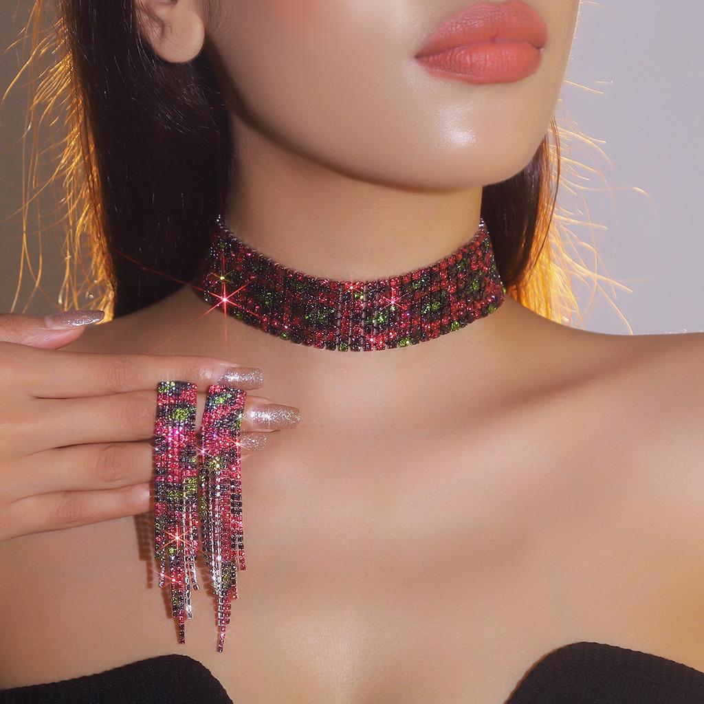 Свадебный набор украшений со стразами с леопардовым принтом, украшение-цепочка на шею.