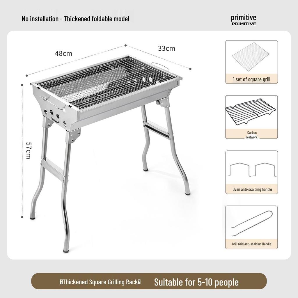 Большой портативный складной угольный гриль-барбекю из нержавеющей стали для использования на открытом воздухе и дома