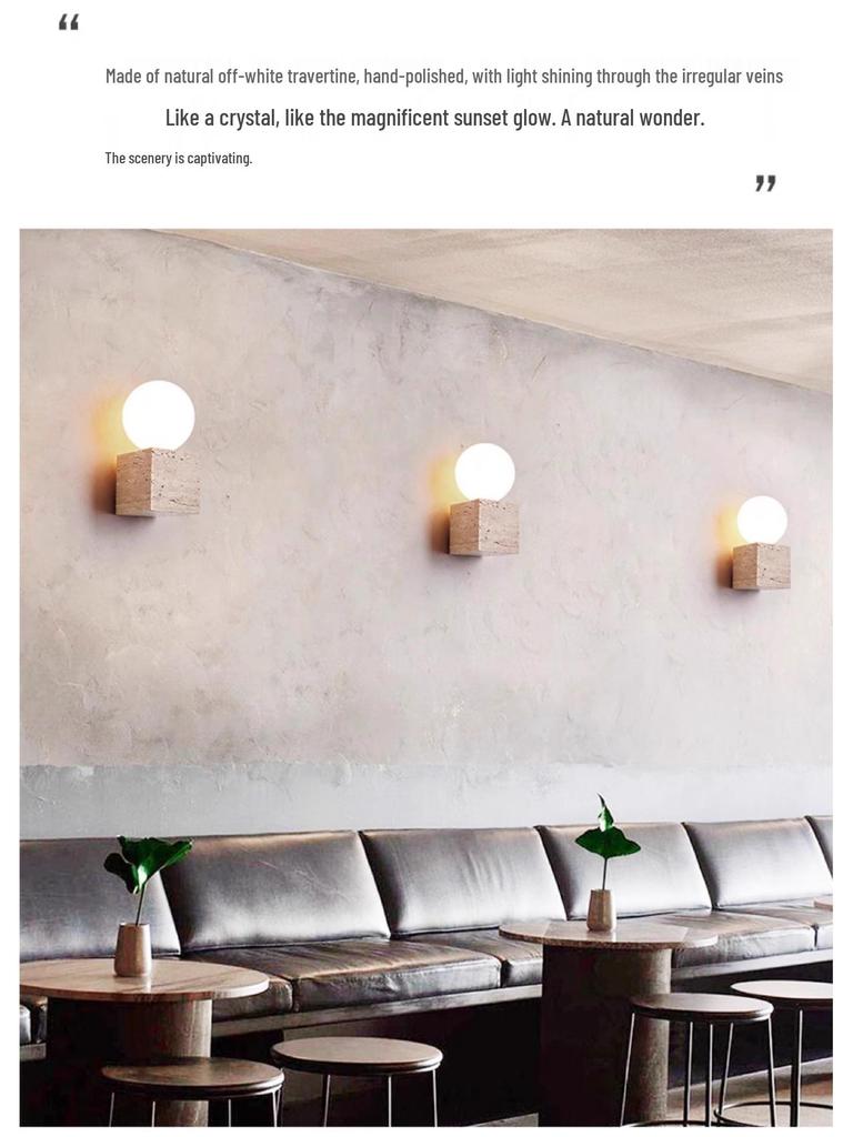 Желтый травертиновый настенный светильник в стиле ваби-саби для спальни, внутреннего двора или балкона - Водонепроницаемый уличный светильник.