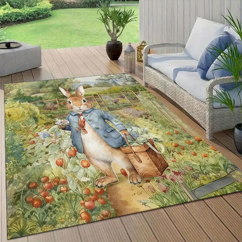 Peter Rabbit2 Flannel Pattern Square Carpet,Area Rug,Carpet Rug for Living Room Bedroom Sofa Playroom Decor,Non-slip Floor Mat