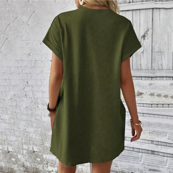 Женское платье с круглым вырезом, короткими рукавами, боковыми карманами, свободное однотонное платье длиной выше колена, рукав «летучая мышь»