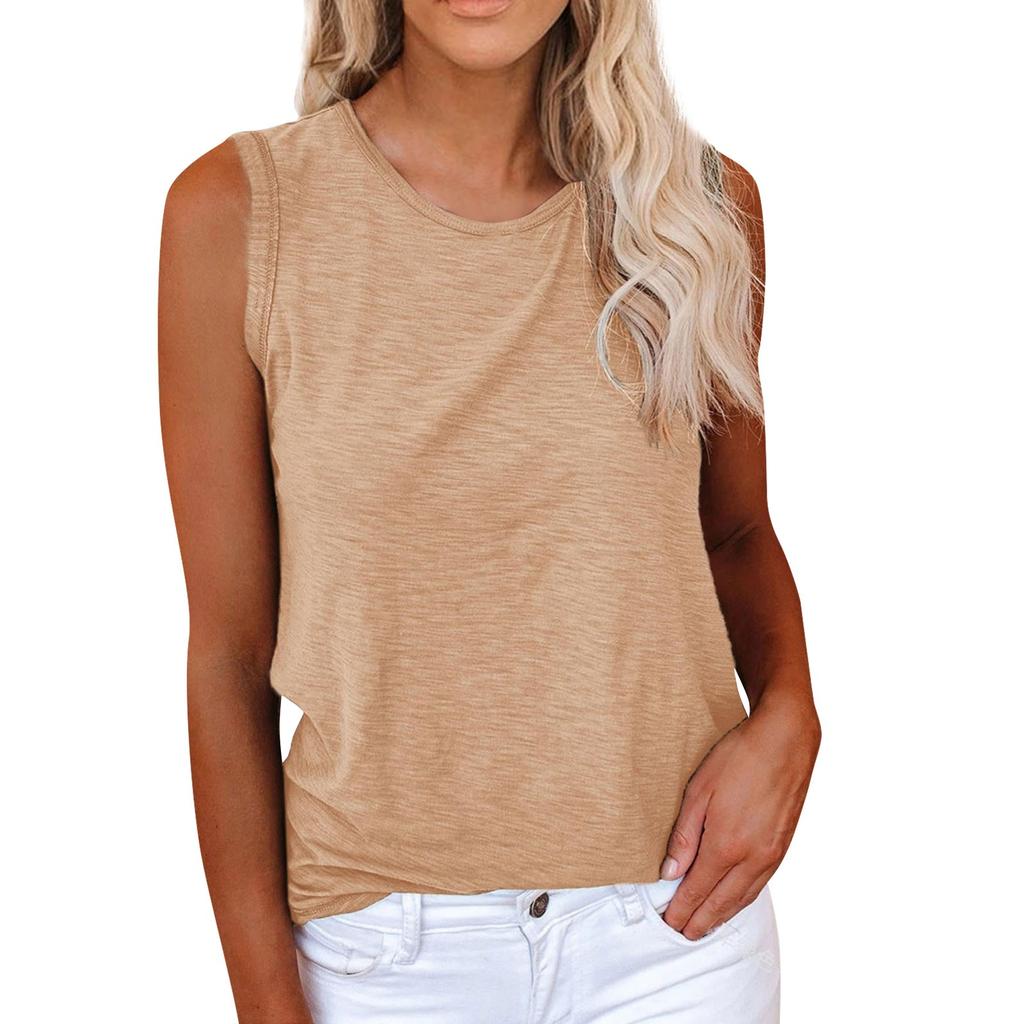 Women's Casual Tank Tops Crewneck Sleeveless Plain Summer Cotton Tee Shirts