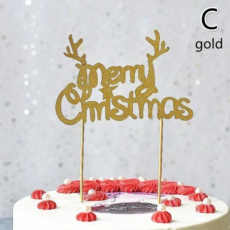 Аксессуары для украшения торта 10 шт./лот Золотой Красный Счастливого Рождества Вечеринка Топперы для торта Украшение для Рождественских украшений Инструменты
