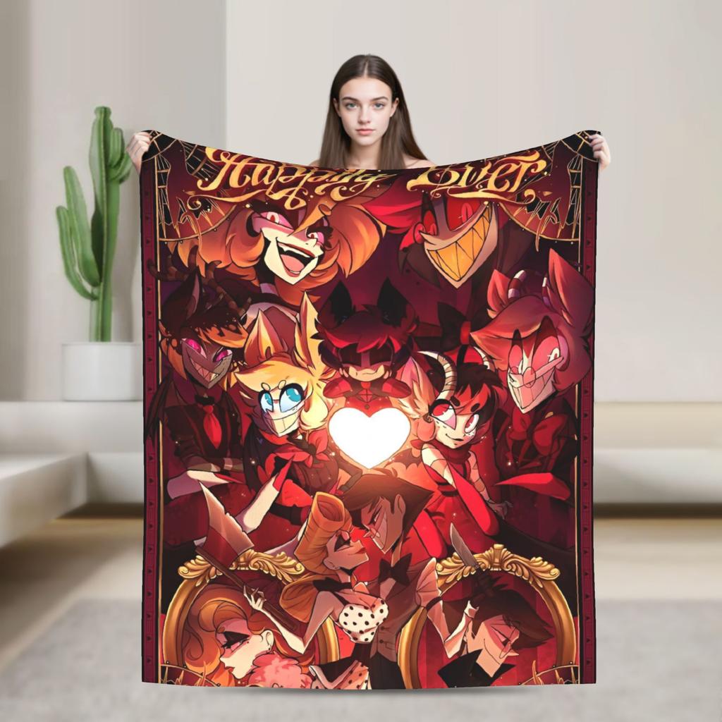 Hazbins Hoteles Anime manta suave avión viaje ropa de cama de felpa lanza esponjosa sala de estar colcha de franela funda de sofá cama