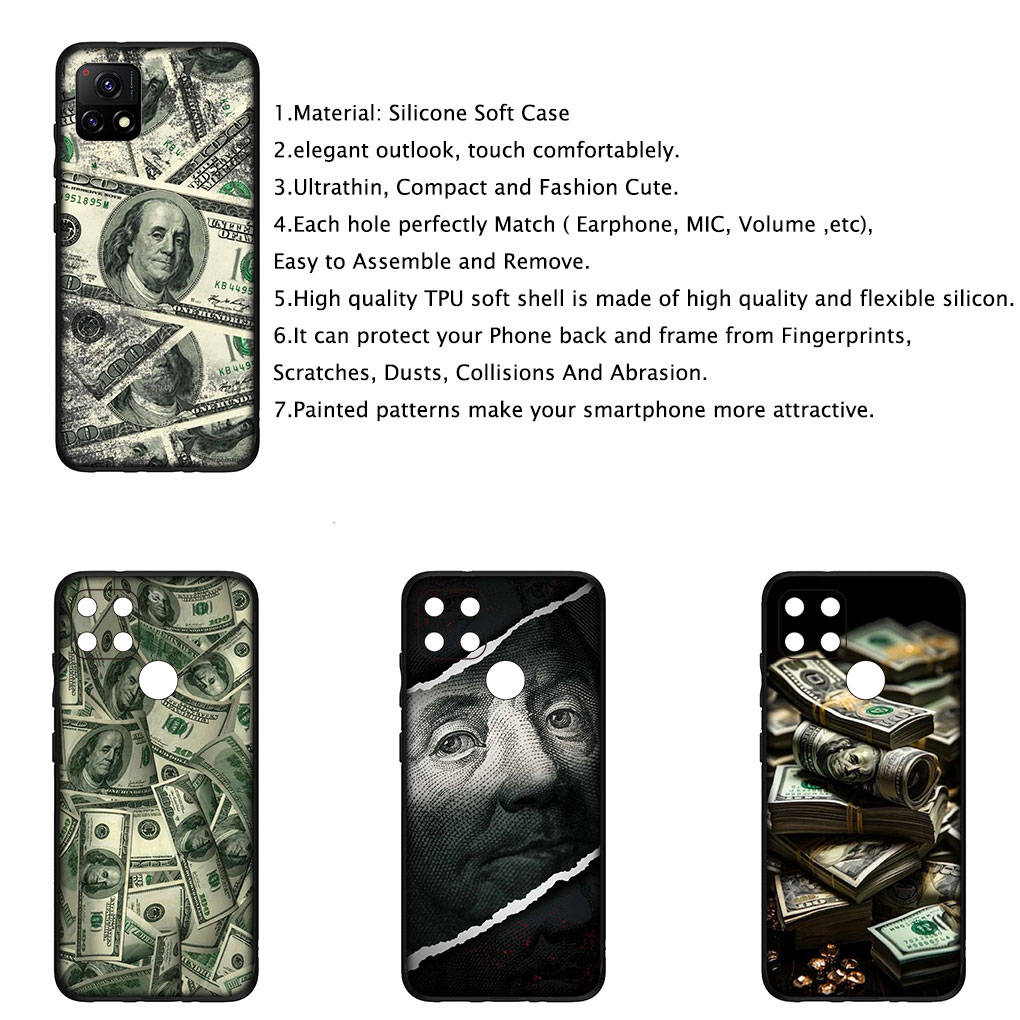 Чехол для iPhone 16 15 Xiaomi Redmi Note 14 13 12 11 Pro Max X 8 9 16e Samsung Galaxy S25 S24 S23 Moto OPPO Huawei Money 100 Dollars Крутой чехол для телефона